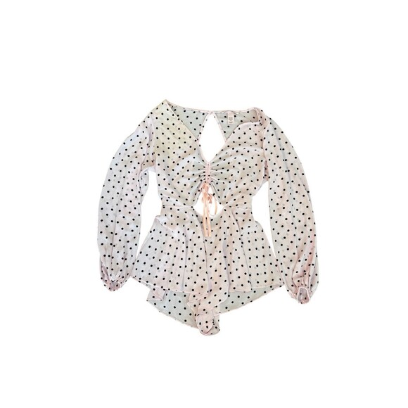 Victoria's Secret Romper Womens XS Pink Playsuit Polka Dot Long Sleeve Cutout - Picture 2 of 11